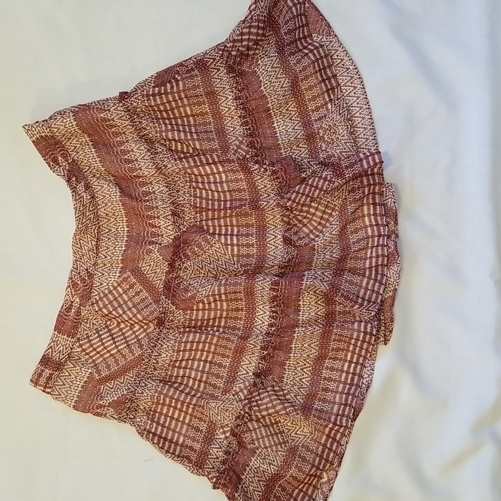REBECCA MINKOFF BOHO TIERED MINI SKIRT RED TAN MIXED SZ 10